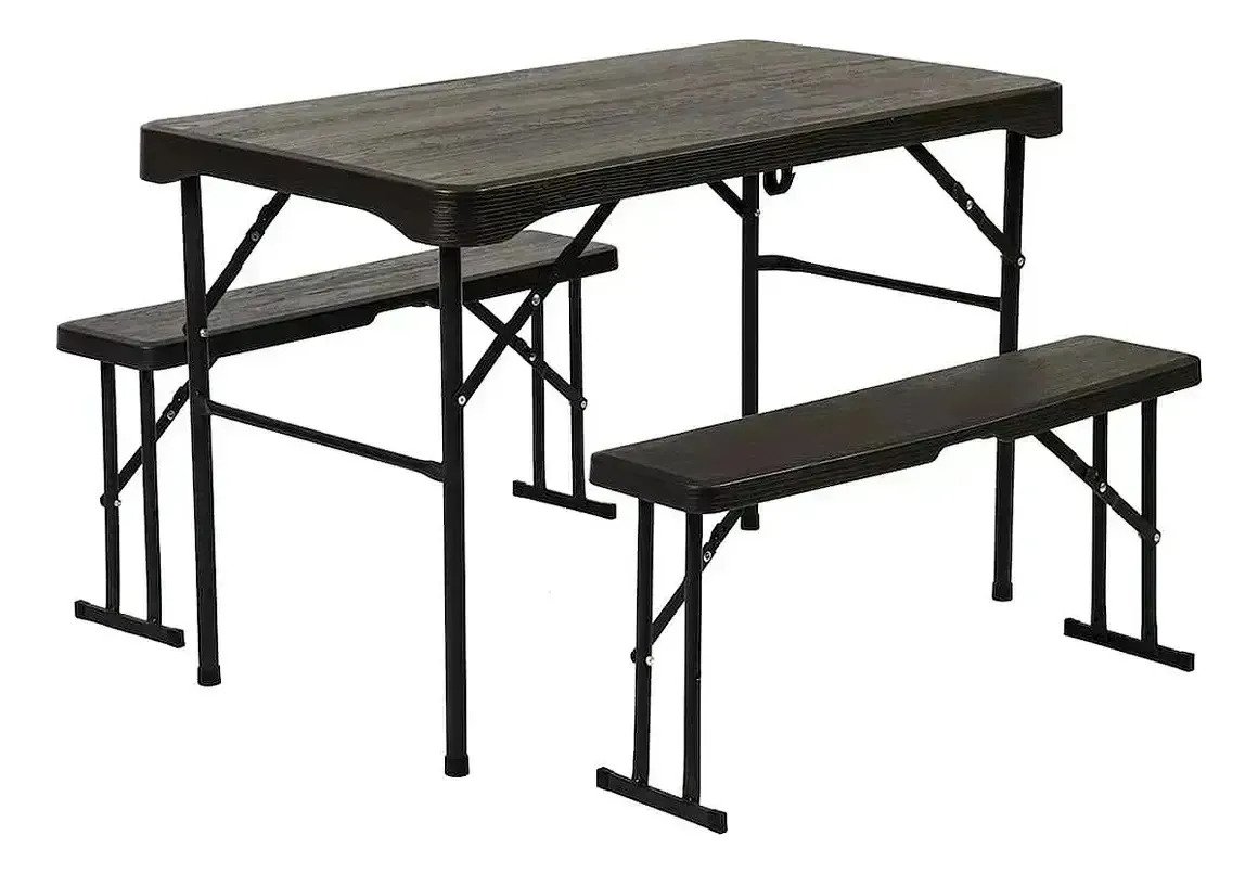 Mesa De Camping Plástica Plegable Con 2 Bancos Tipo Valija
