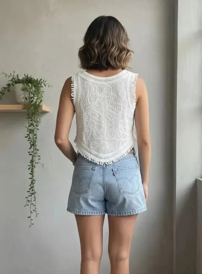 Top Musculosa Bordada Con Volado Y Lentejuela Mujer Fem - Image 4