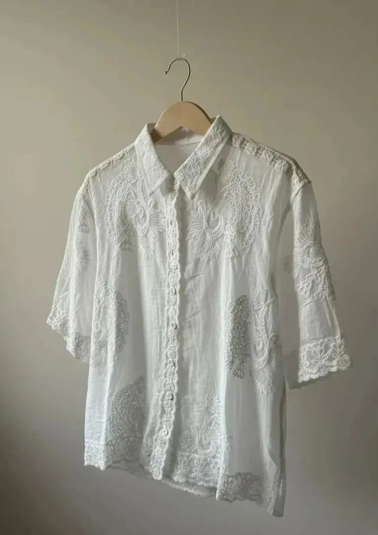 Camisa Blusa Bordada Estilo Broderie Manga 3/4 Mujer - Image 2