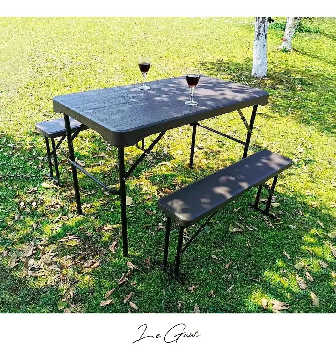 Mesa De Camping Plástica Plegable Con 2 Bancos Tipo Valija - Image 6