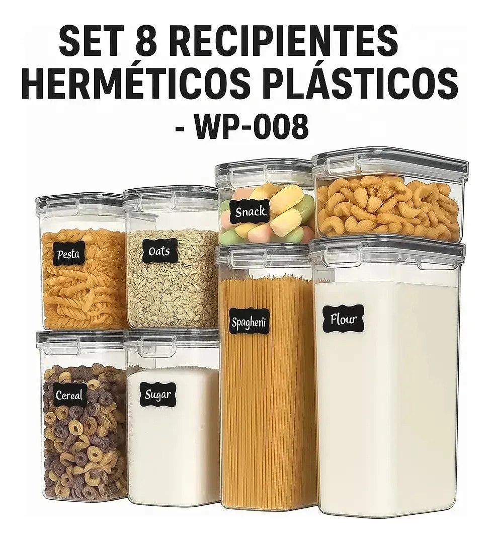 Set 8 Tapers Herméticos Plástico Para Cocina