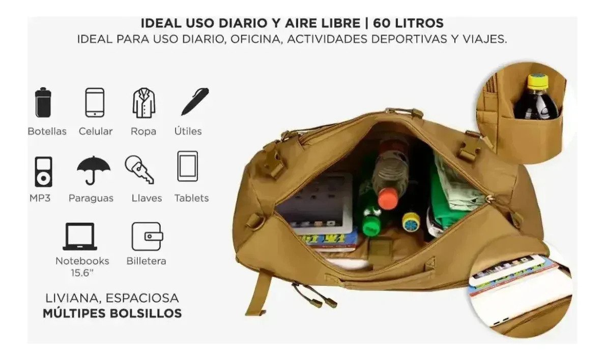 Bolso Mochila Táctica De 70 Litros 3 En 1 - Image 6