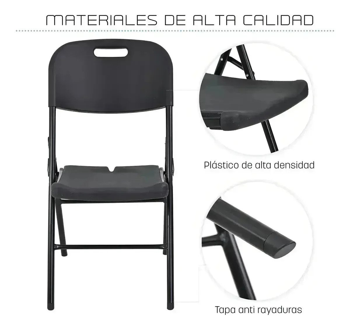 Pack 4 Sillas Plegables Reforzadas Blancas Negras - Image 4