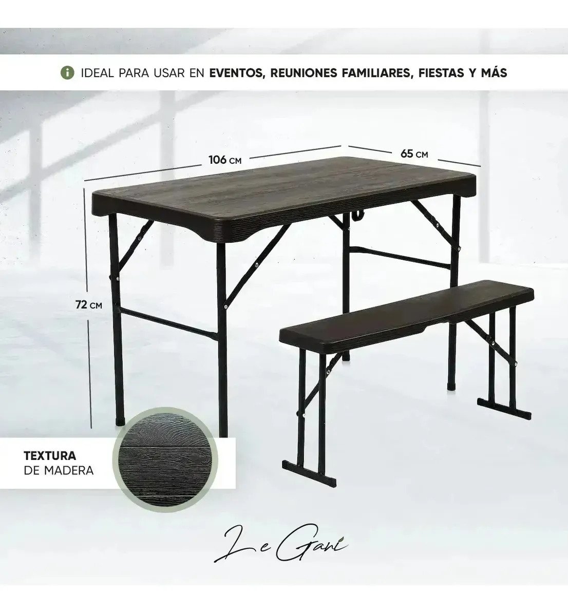 Mesa De Camping Plástica Plegable Con 2 Bancos Tipo Valija - Image 4