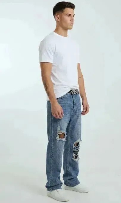 Jean Pantalon Hombre Denim Plano Roto Con Cinturon Premium - Image 3