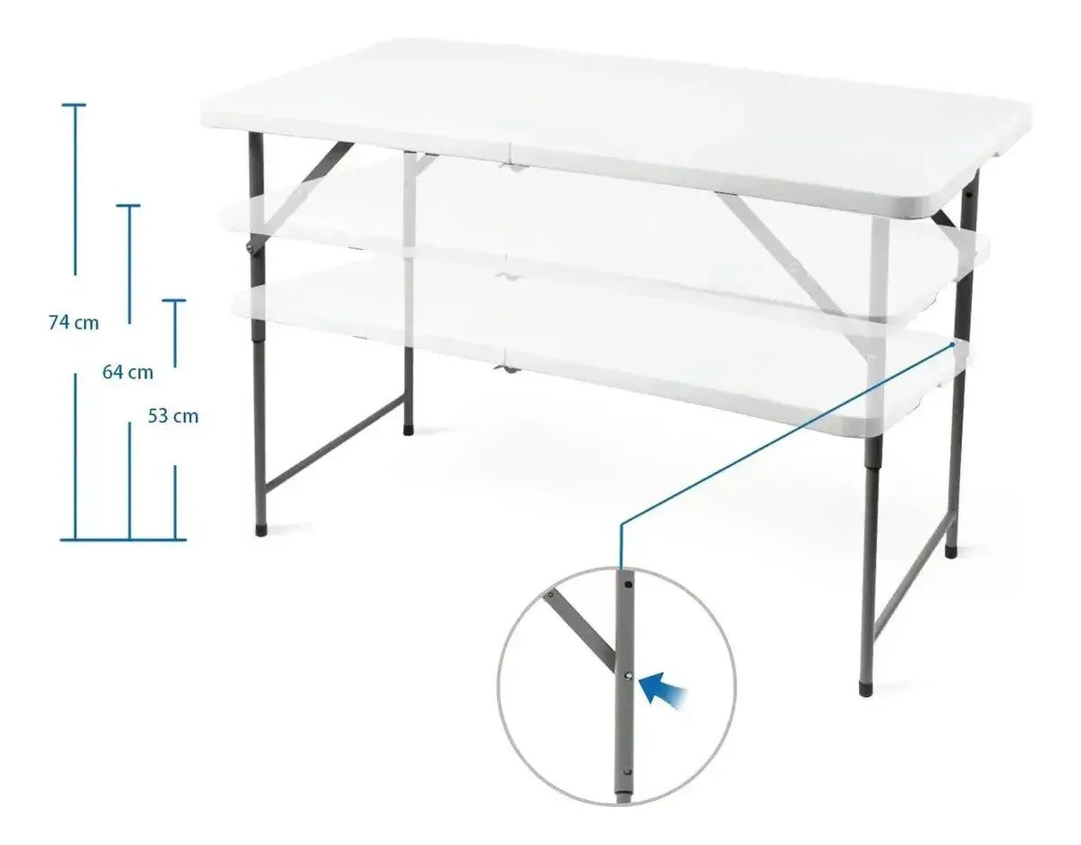 Mesa Plástica De 120 Cm Ajustable En 3 Alturas Plegable - Image 2