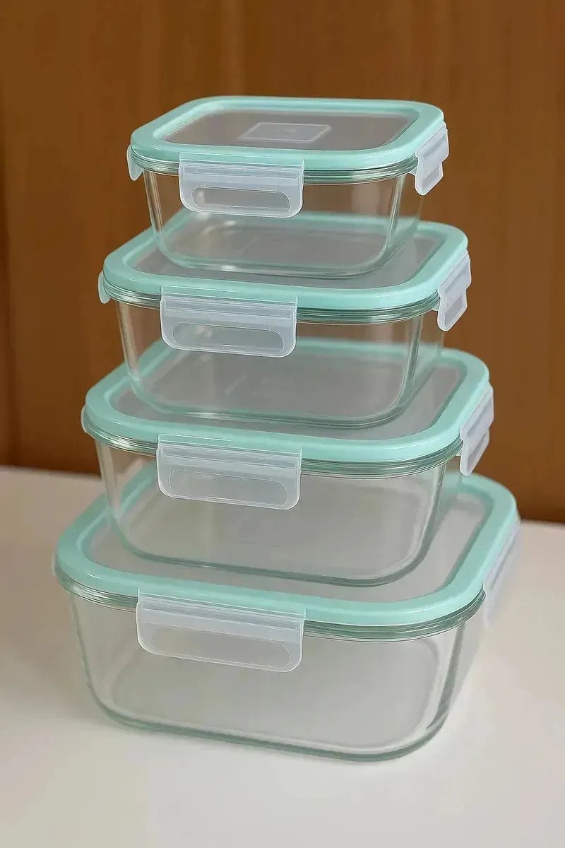 Set De 4 Tapers Cuadrados De Vidrio Hermético Para Horno