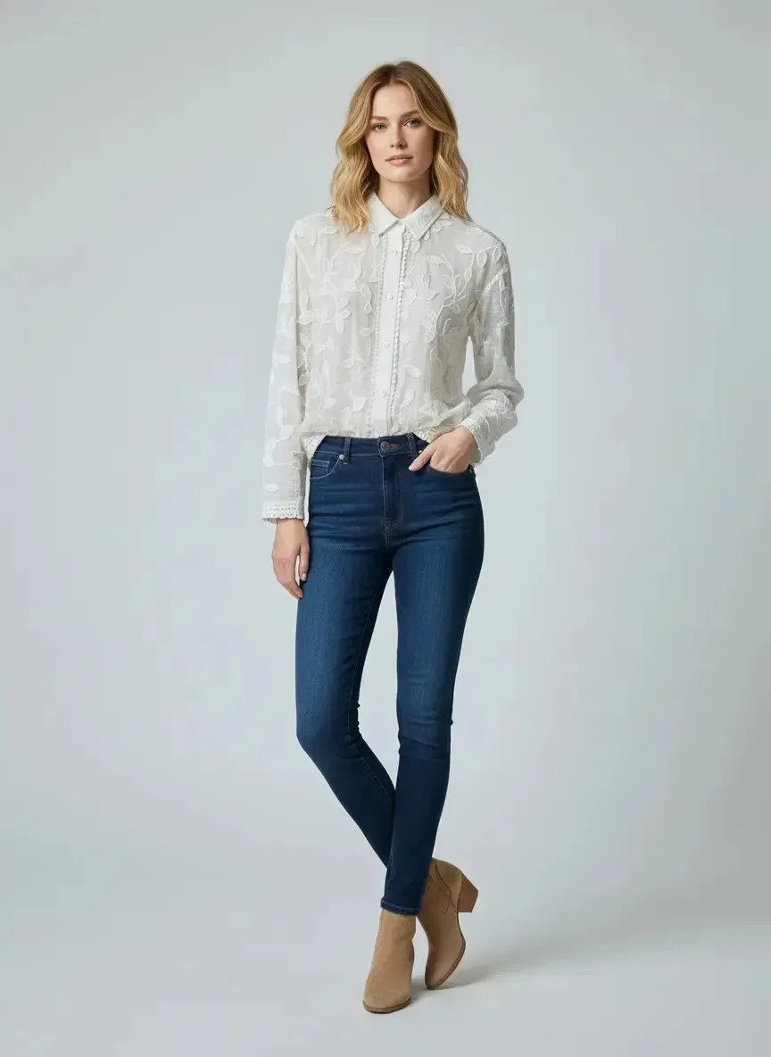 Camisa Blusa Bordada Con Apliques Broderie Premium Delicada - Image 3