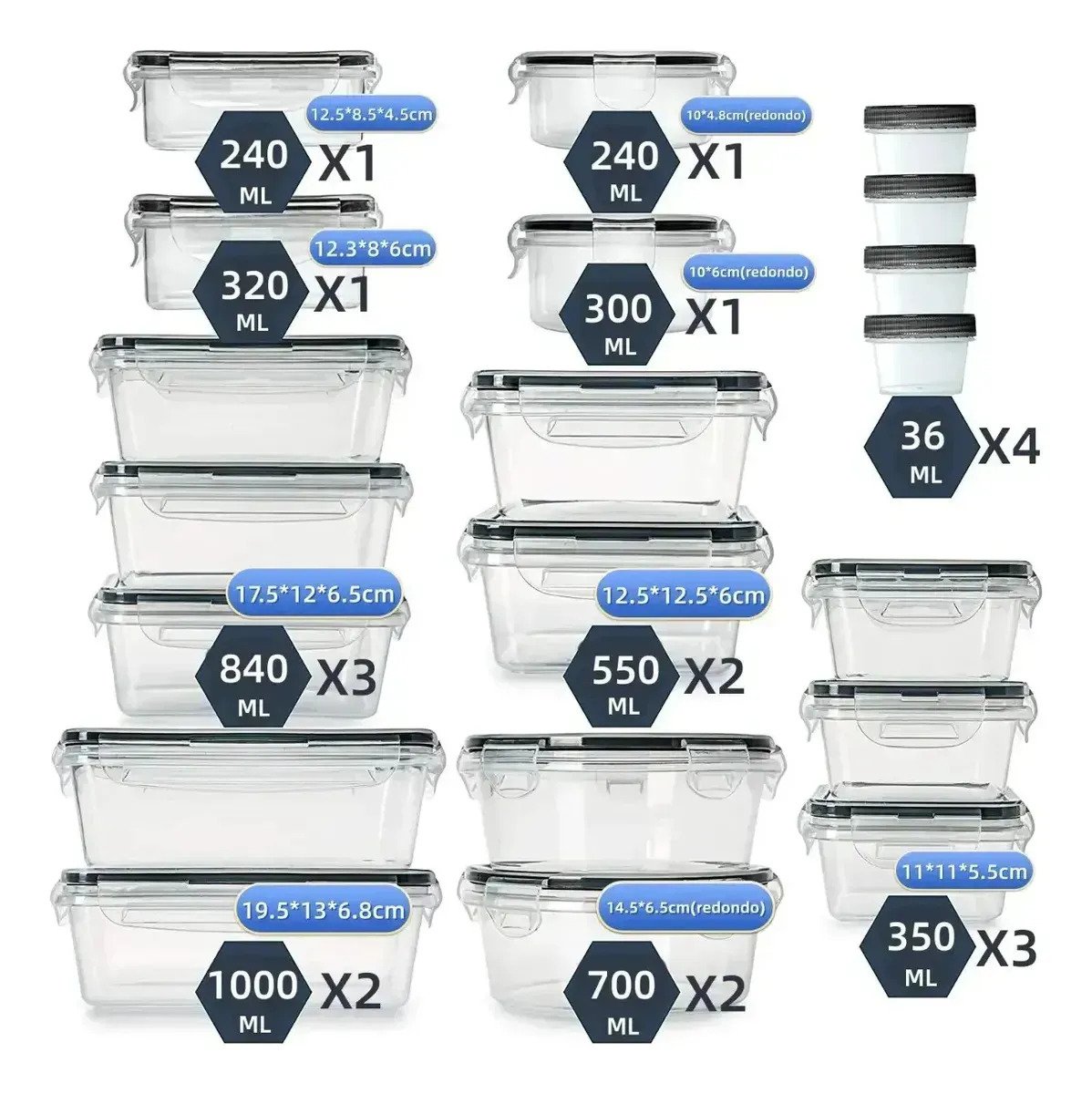 Set De 20 Tapers Frascos Herméticos De Plástico Para Cocina - Image 4