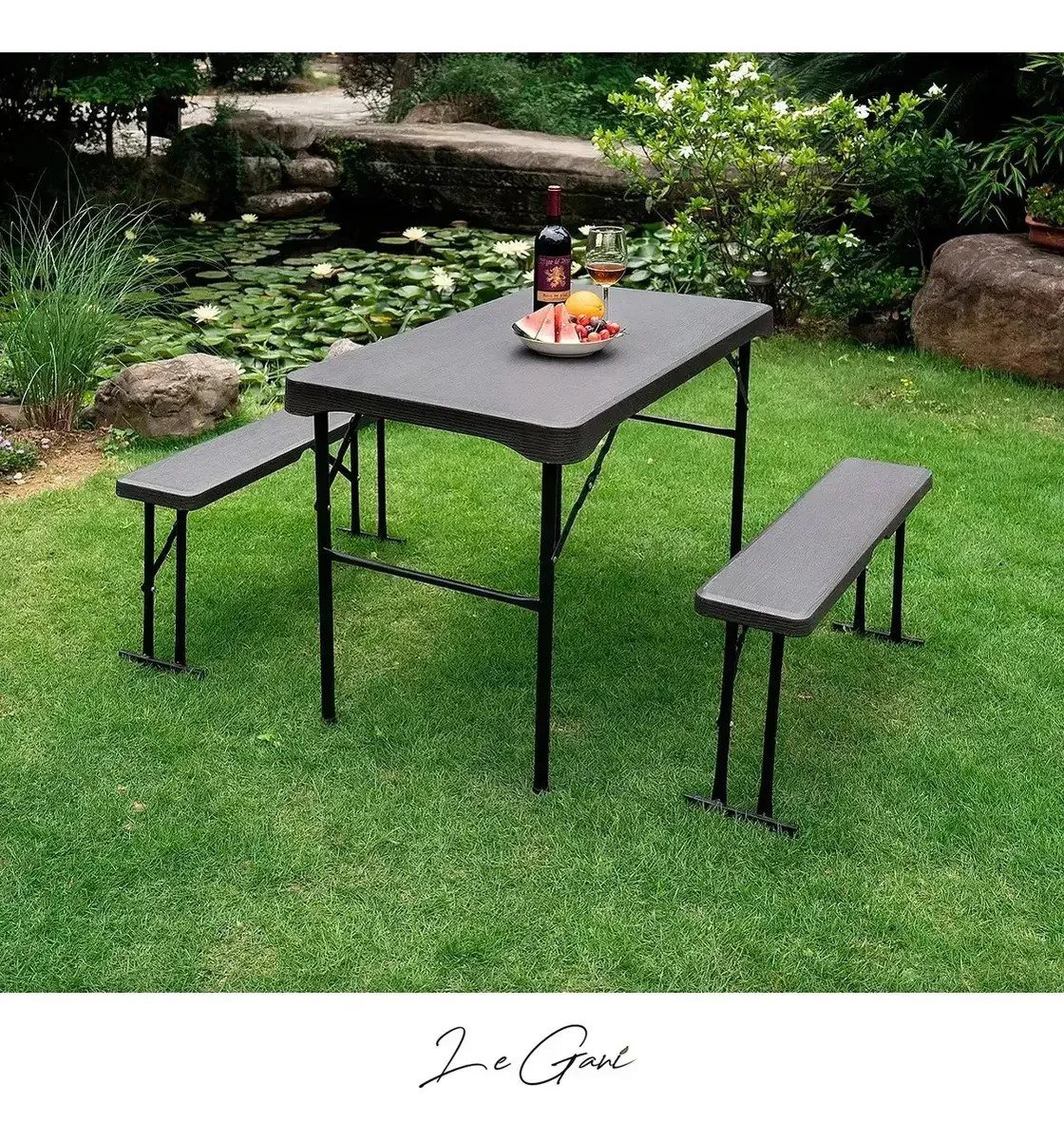 Mesa De Camping Plástica Plegable Con 2 Bancos Tipo Valija - Image 8