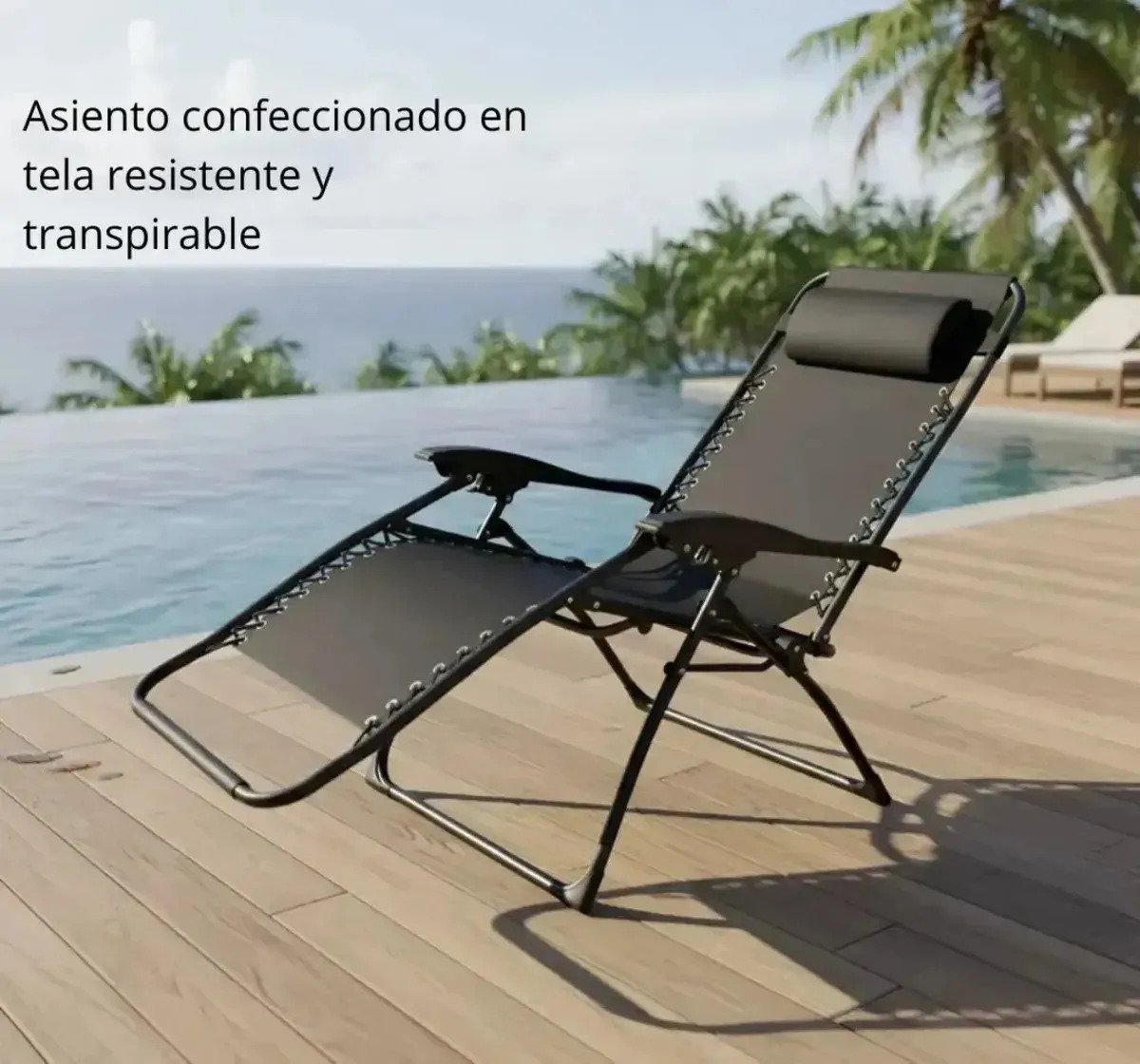 Reposera Plegable Gravedad Cero Playa Camping Jardin Negra - Image 7