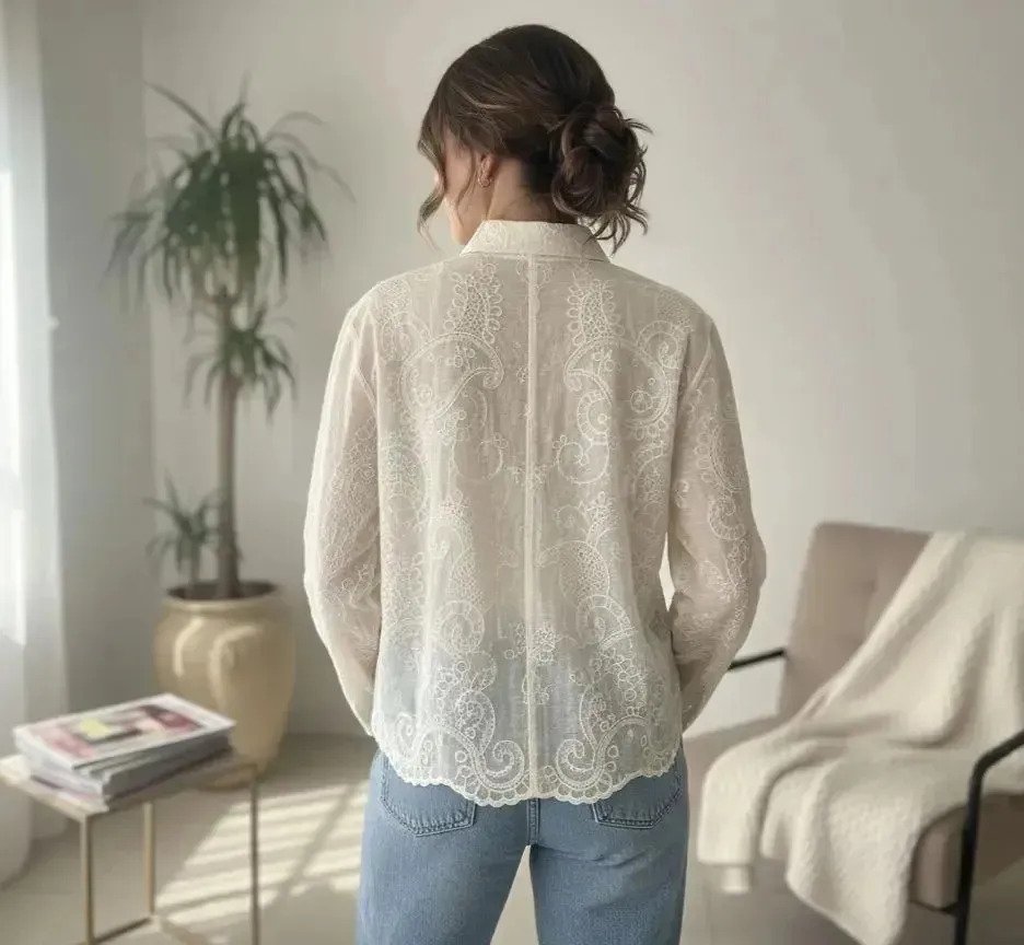 Camisa Blusa Estilo Broderie Premium Delicada De Mujer - Image 2