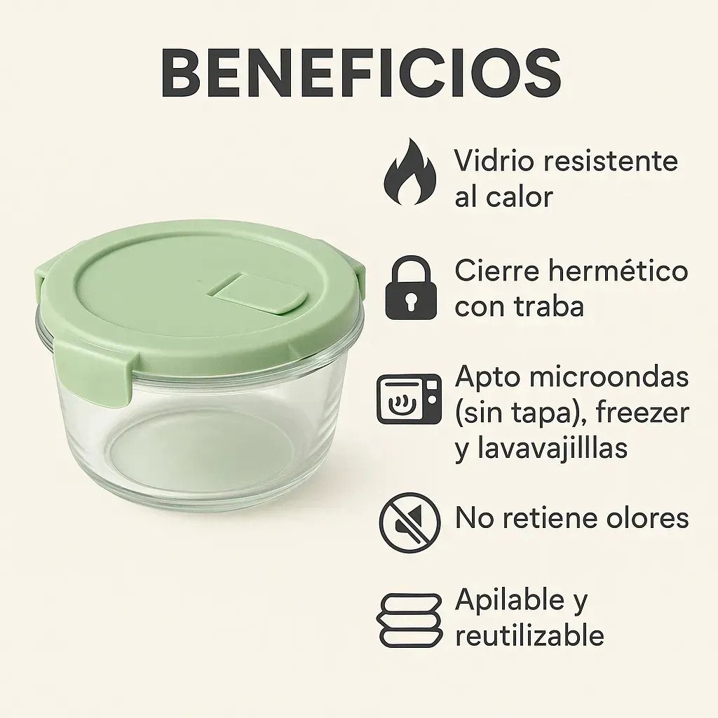Set X3 Taper Hermetico De Vidrio Redondo Con Tapa Tupper - Image 7