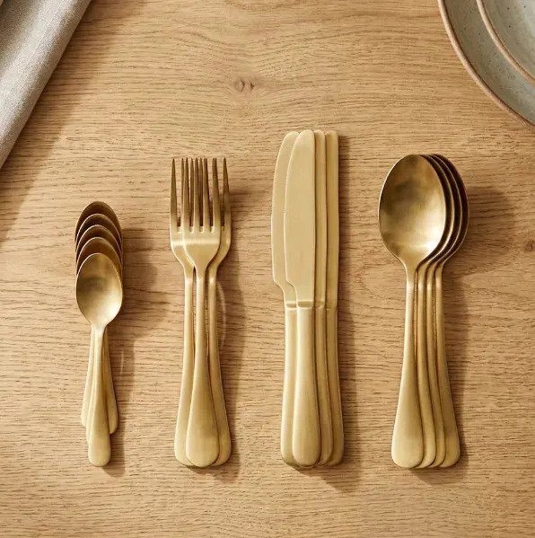 Set X16 Juego Cubiertos Dorado Brillante Acero Inox Premium