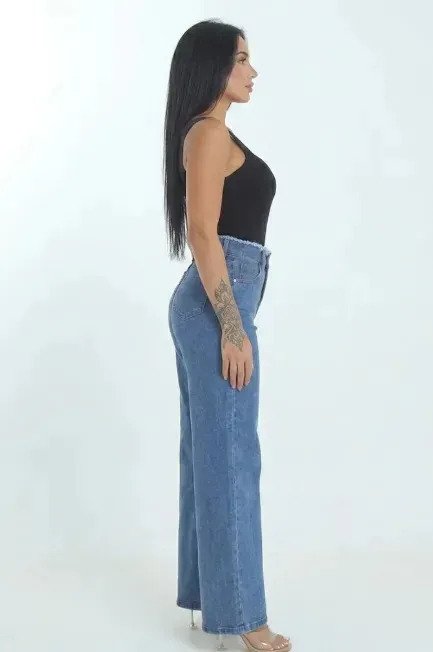 Jean Mujer Denim Elastizado Wide Leg Desilachado Premium - Image 3