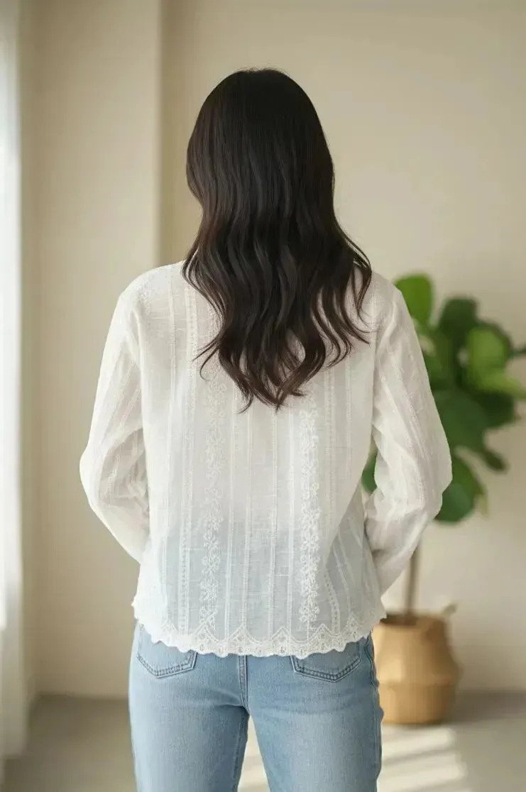 Camisa Blusa Estilo Broderie Premium Delicada Para Mujer - Image 2