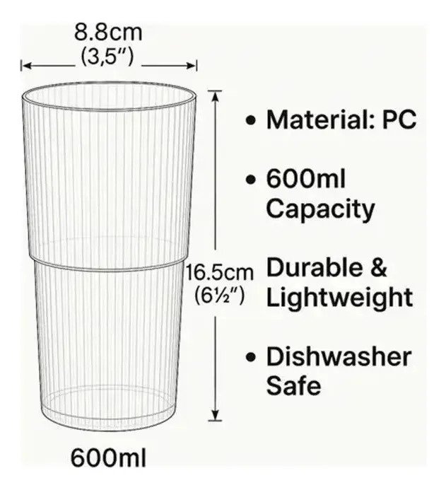 Set De 6 Vasos De Acrílico 600 Ml Irrompibles Para Fiestas - Image 6