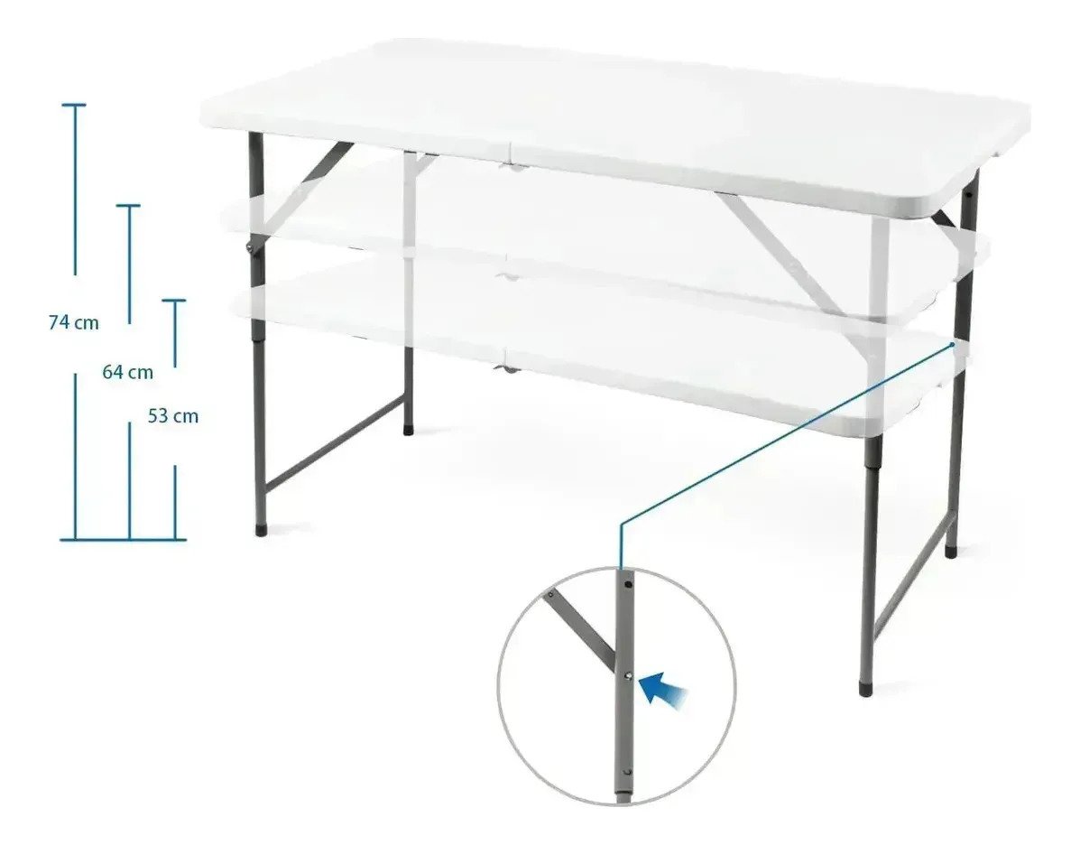 Mesa Plástica De 120 Cm Ajustable En 3 Alturas Plegable - Image 2