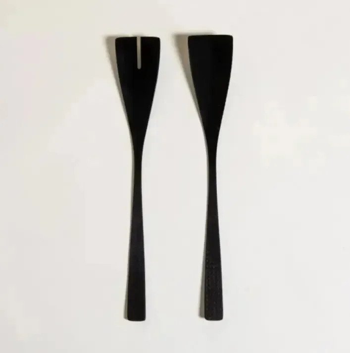 Set De 2 Cubiertos Para Ensalada Negros Rectos De 34 Cm