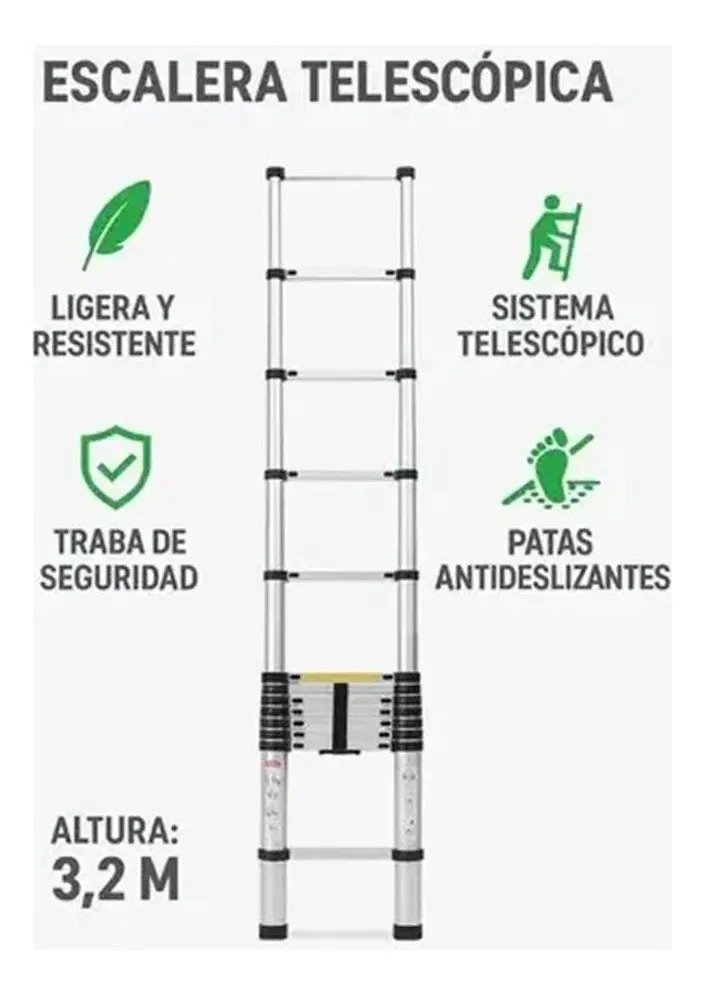 Escalera Telescopica Plegable Extensible Aluminio 3.2 Mts - Image 3