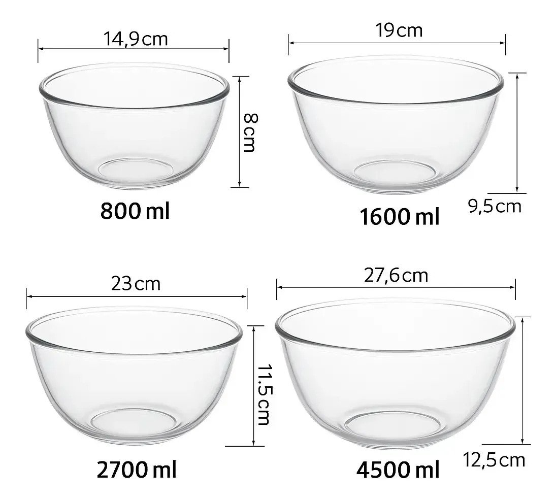 Set Juego 4 Bowls Ensaladera Vidrio Resistentes Cocina Horno - Image 3