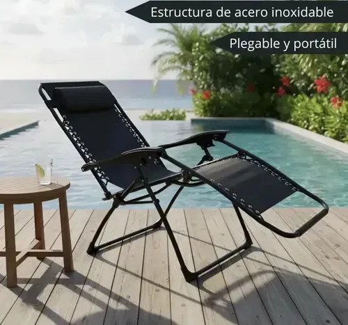 Reposera Plegable Gravedad Cero Playa Camping Jardin Negra - Image 6