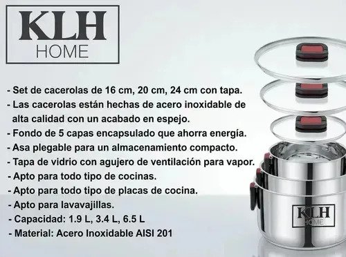 Batería De 6 Ollas Apilables Acero Inoxidable Inducción - Image 4