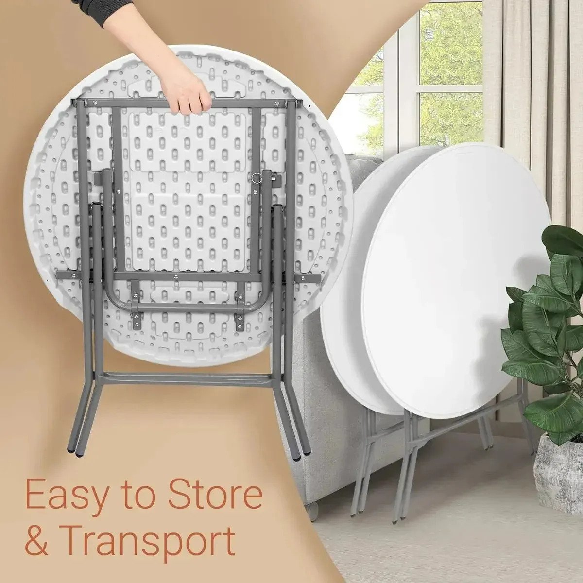 Mesa Plegable Redonda 80 Cm Reforzada Camping Jardin Bar - Image 4