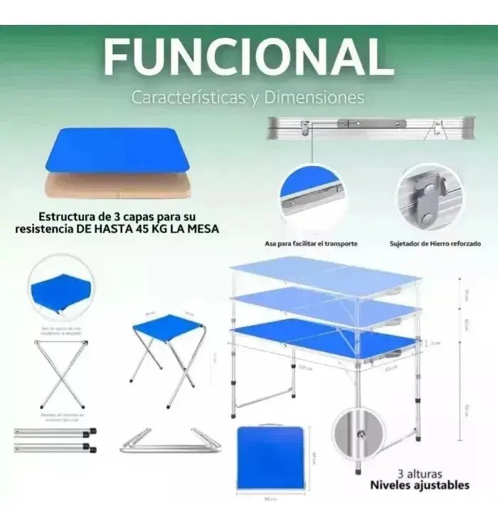 Mesa Plegable Aluminio Camping 120 Cm 4 Sillas - Image 3
