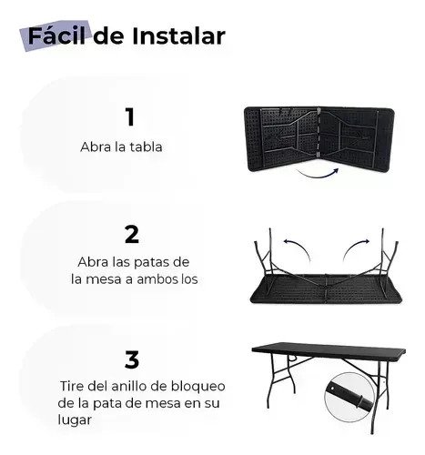 Mesa Plegable Negra 180 Cm Rectangular Exterior Tipo Valija - Image 3