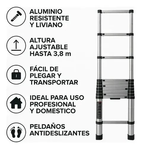 Escalera Telescópica Aluminio Plegable Extensible 3.8 Metros - Image 4