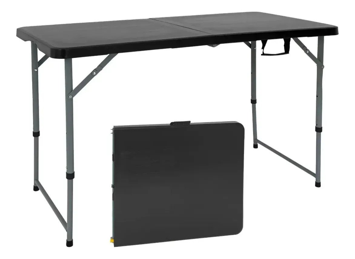 Mesa Plegable 120 Cm Plástica Ajustable 4 Alturas Negra - Image 3