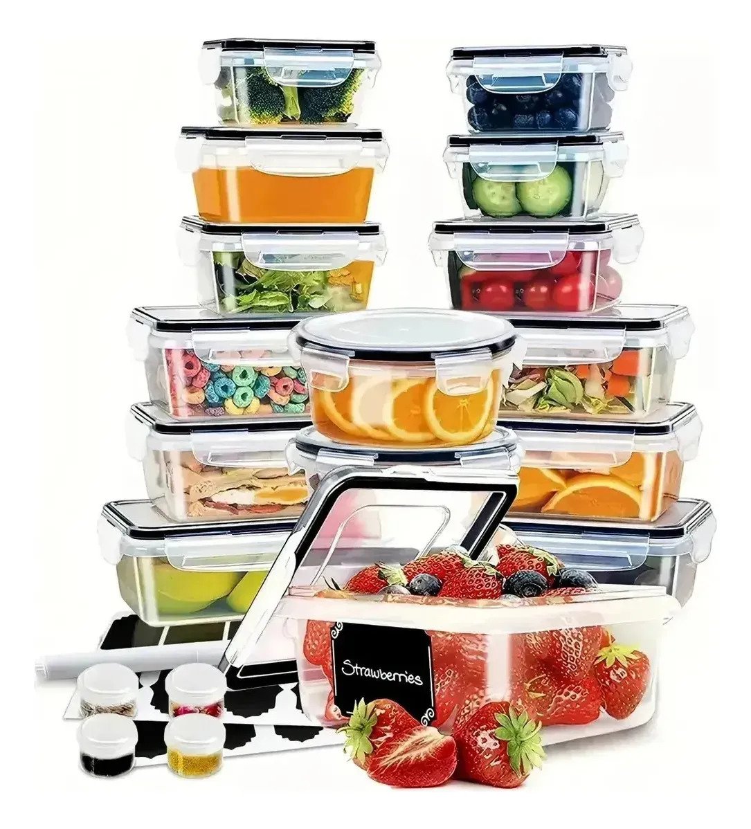 Set De 20 Tapers Frascos Herméticos De Plástico Para Cocina