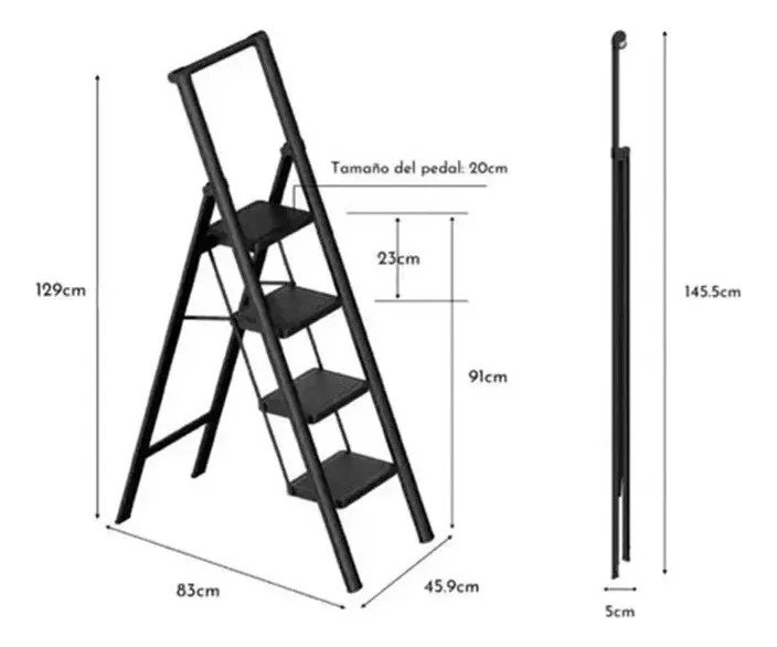 Escalera Plegable 4 Escalones Tipo Tijera Negra Para Hogar - Image 5