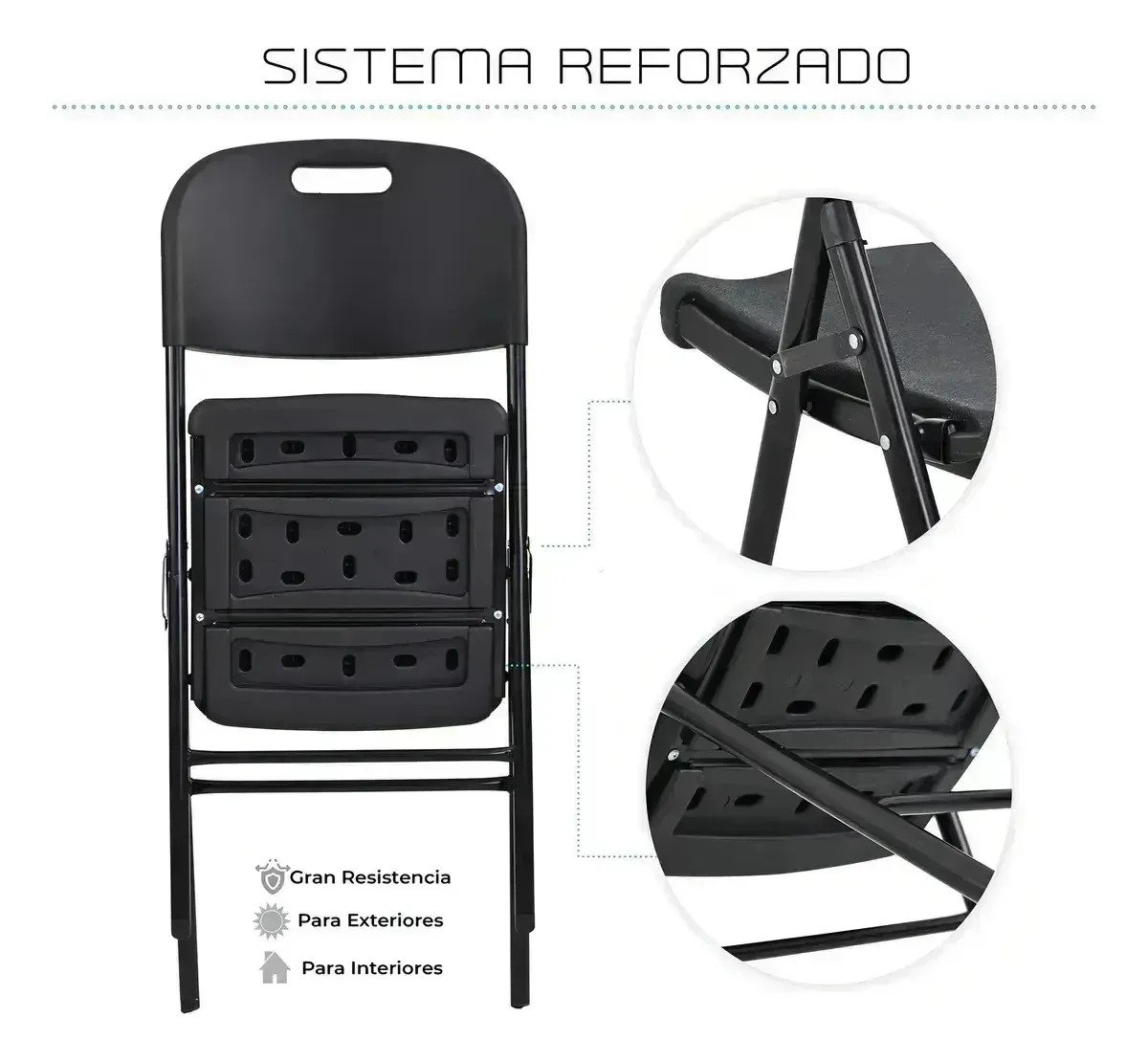 Pack 4 Sillas Plegables Reforzadas Blancas Negras - Image 3