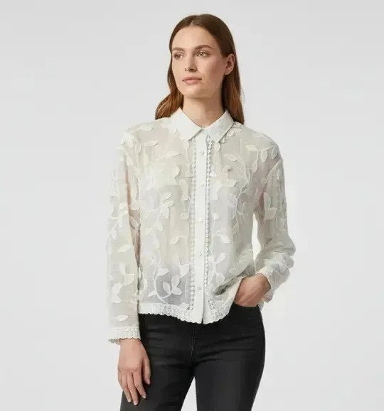 Camisa Blusa Bordada Con Apliques Broderie Premium Delicada