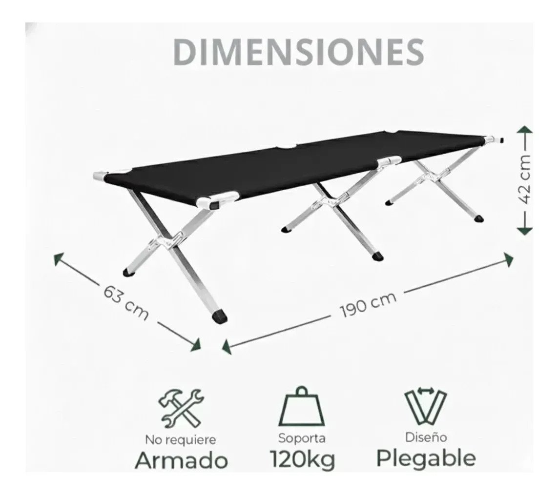Cama Catre Plegable Reforzada Para Camping Portatil Negro - Imagen 4