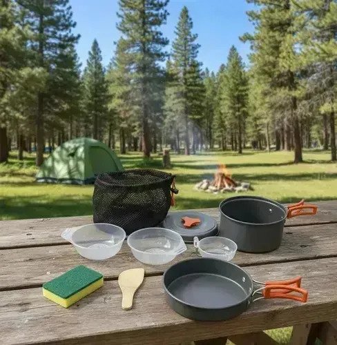 Kit De Camping 7 Piezas Para 2 Personas Con Sartén