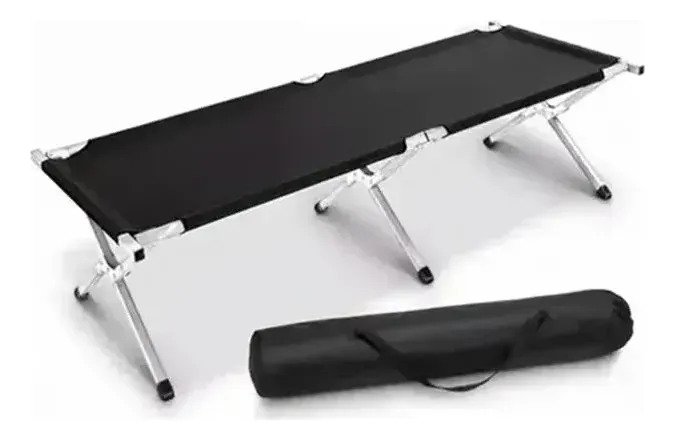 Cama Catre Plegable Reforzada Para Camping Portatil Negro