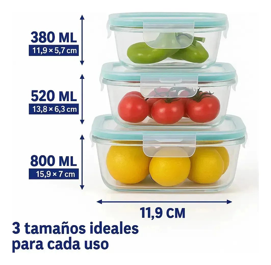 Set X3 Tapers Contenedores Vidrio Hermeticos Apto Microonda - Image 2