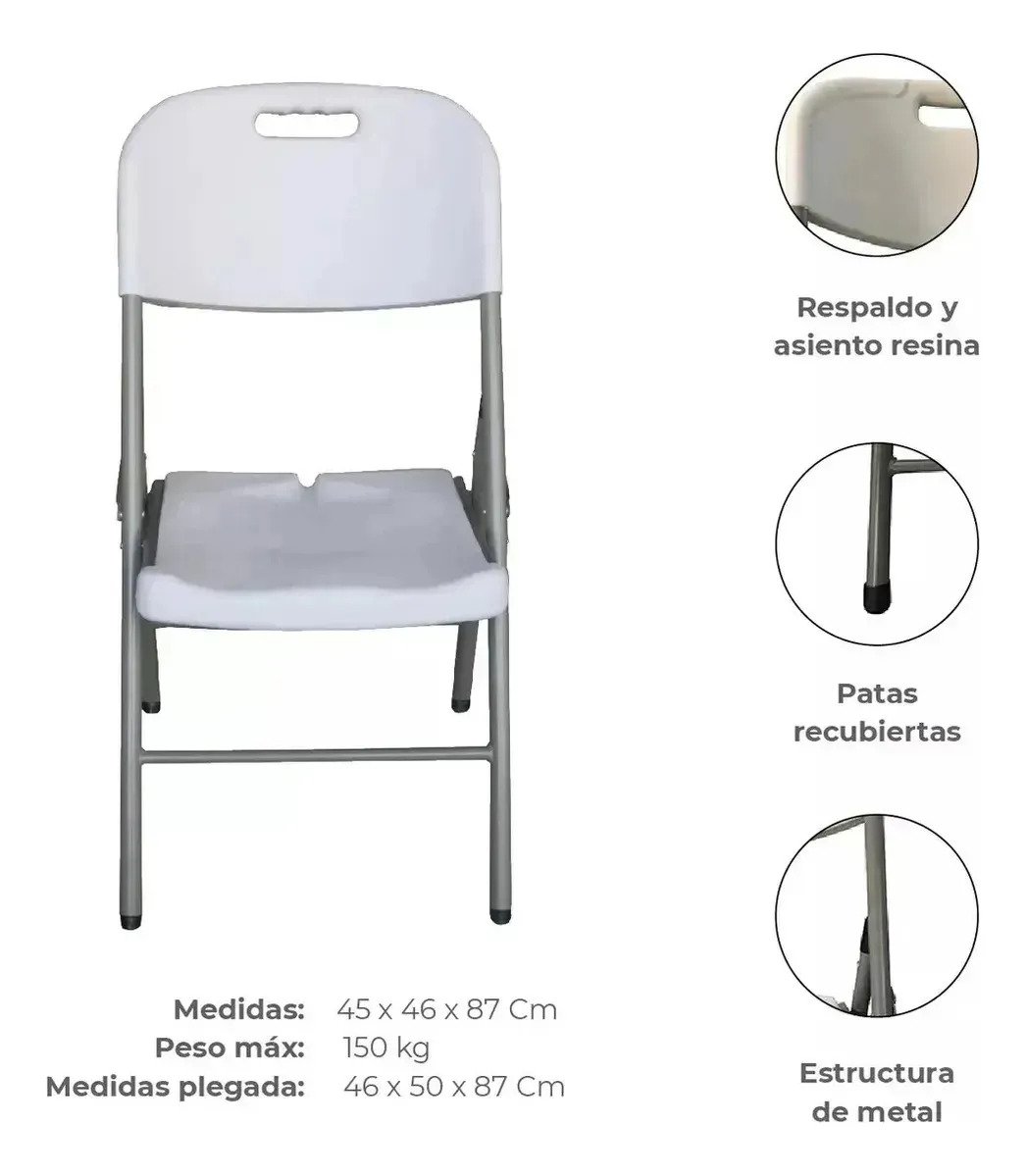 Silla Plegable Reforzada Blanca Combo X4 Unidades Hogar - Image 3