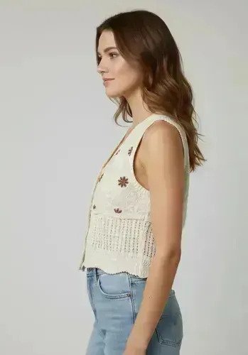 Musculosa Tejida Con Bordado Diseño Floral Premium De Mujer - Image 2