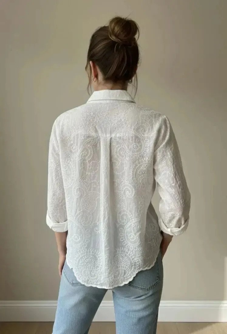 Camisa Blusa Estilo Broderie De Mujer Delicada - Image 3