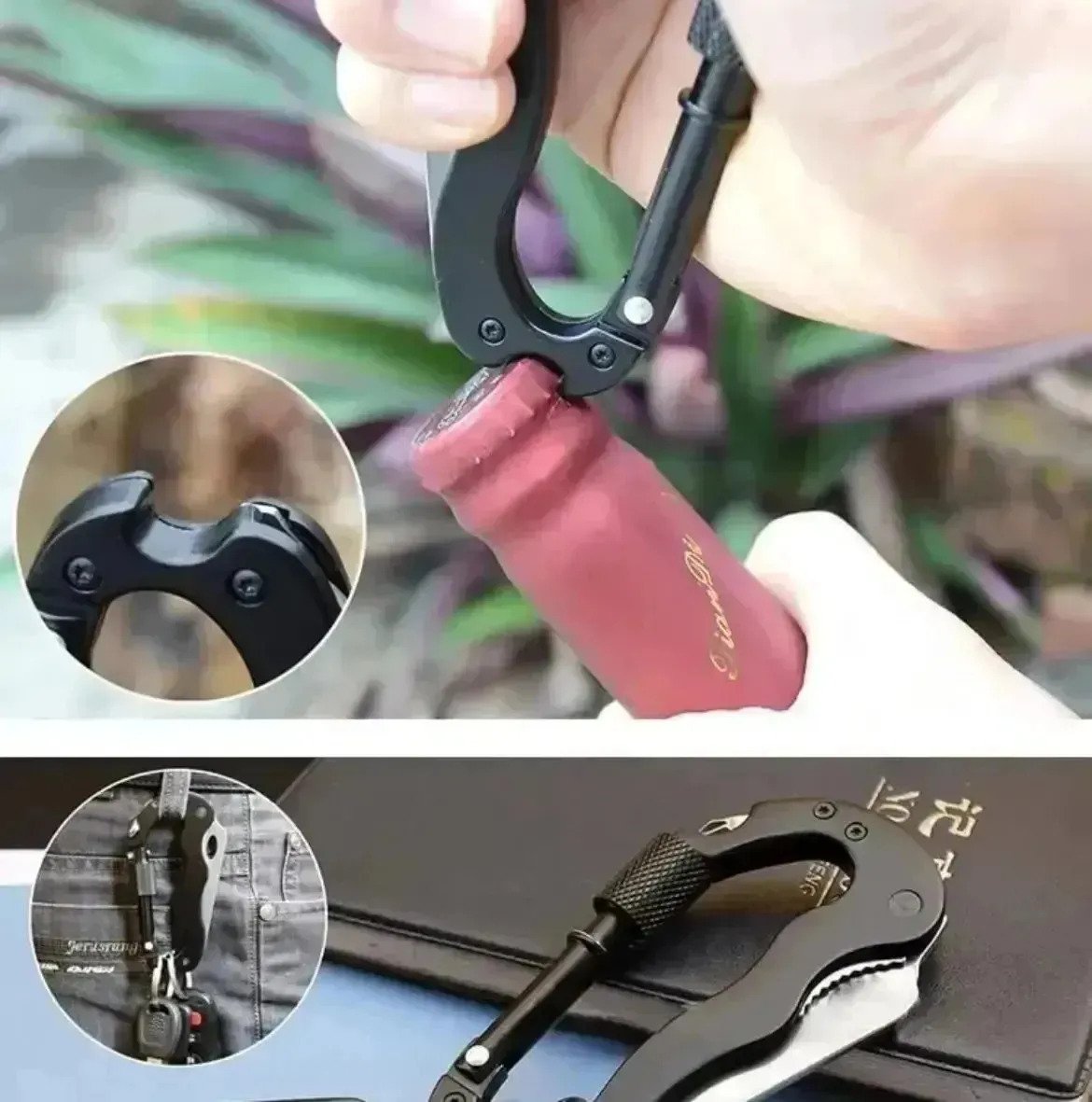 Gancho Mosqueton Tactico Multiuso Cuchillo Destornillador - Imagen 3