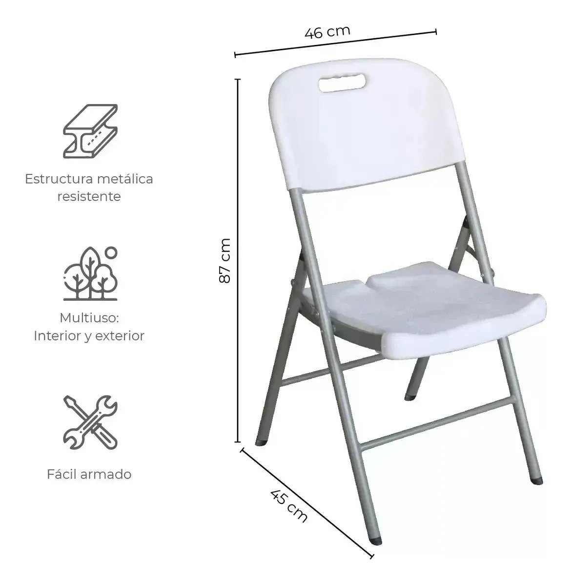 Silla Plegable Reforzada Blanca Combo X4 Unidades Hogar - Image 2