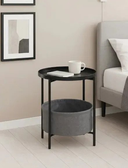 Mesa Auxiliar Ratona Redonda Con Canasto Desmontable Living