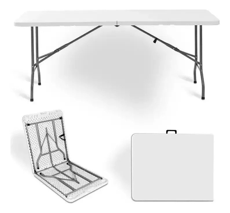Mesa Plegable Valija 180 Cm Blanca Jardin Fiesta Camping