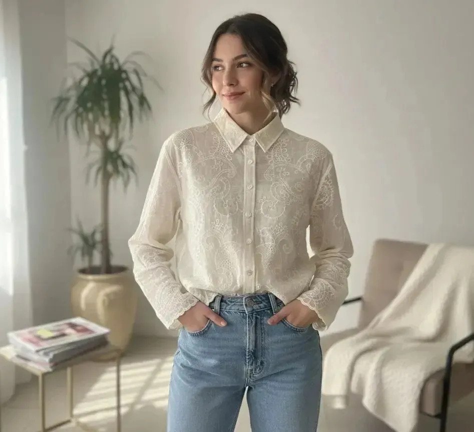 Camisa Blusa Estilo Broderie Premium Delicada De Mujer