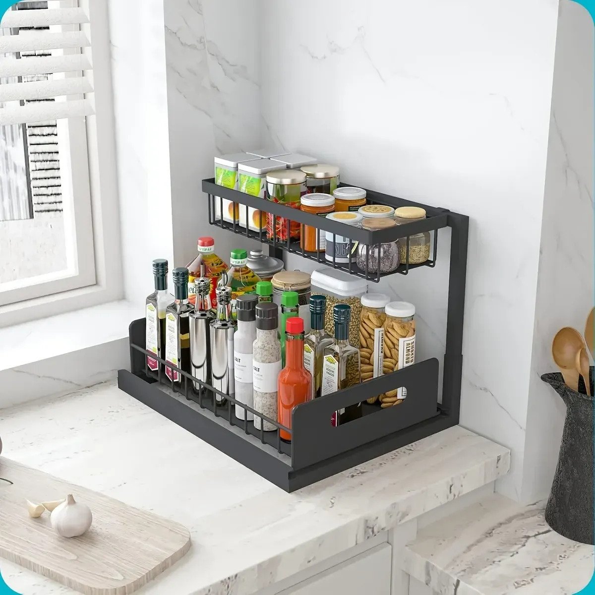 Organizador Alacena Bajo Mesada Extraible 2 Niveles Acero - Imagen 6