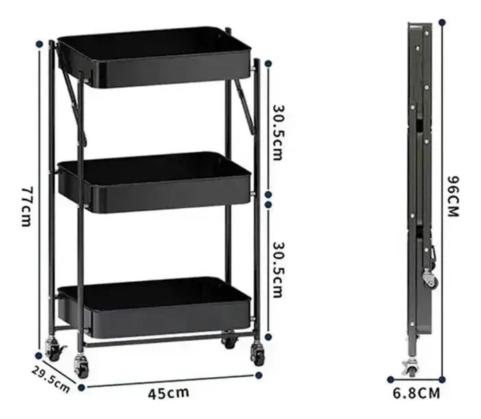 Carrito Organizador Plegable 3 Niveles Ruedas 360 - Imagen 7